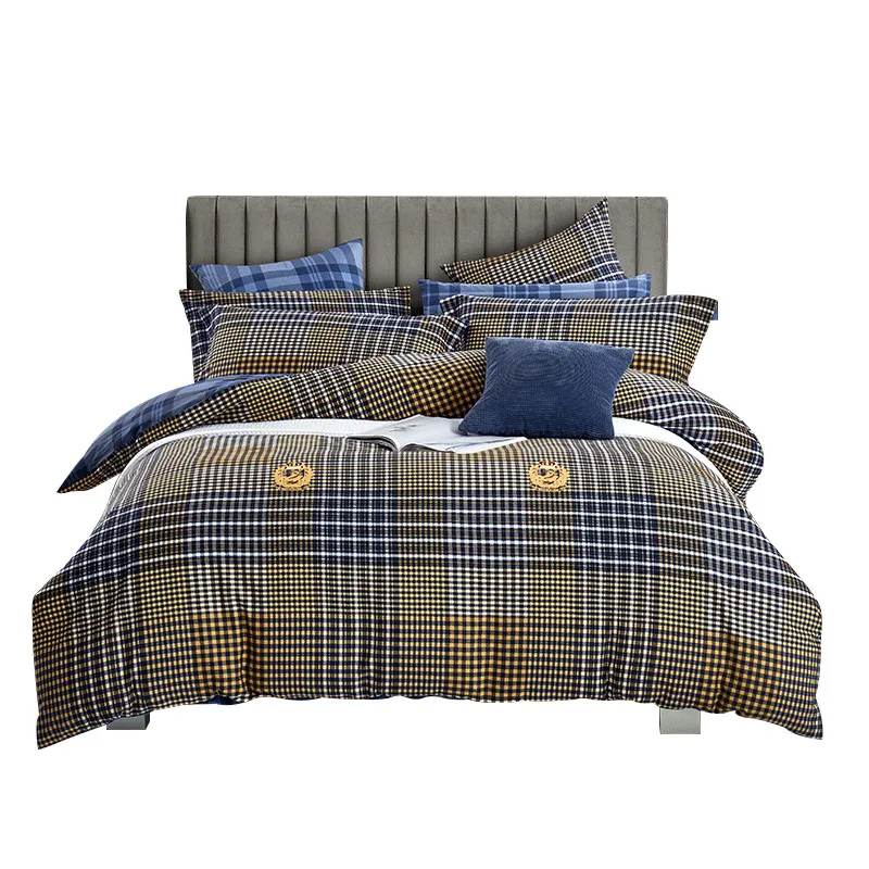 

Multicolor Collision Plaid Blue Stripes Logo Bedding Set Fashion Bed Cover Sheet Pillow Case 100% Cotton 3 size S/L/XL 3/4 Pcs
