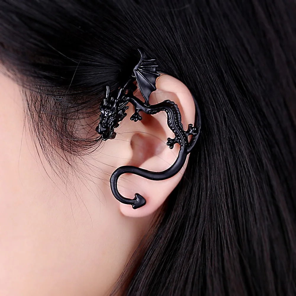 

1PC Vintage Winding Dragon Earrings for Women Men Jewelry Gothic Punk Animal Ear Stud Handmade Mens Unisex Stud Earings E219