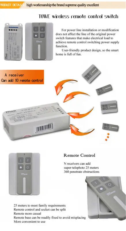 TOWE AP-WSK2 потолочный светильник Мощность настенный держатель 220 В двухсторонний беспроводный беспроводной пульт дистанционного управления