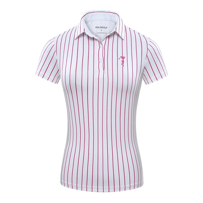 Поло Гольф женские рубашки-топы и блузки летняя новая одежда для гольфа футболка с короткими рукавами полосатая футболка дышащая - Цвет: Pink White