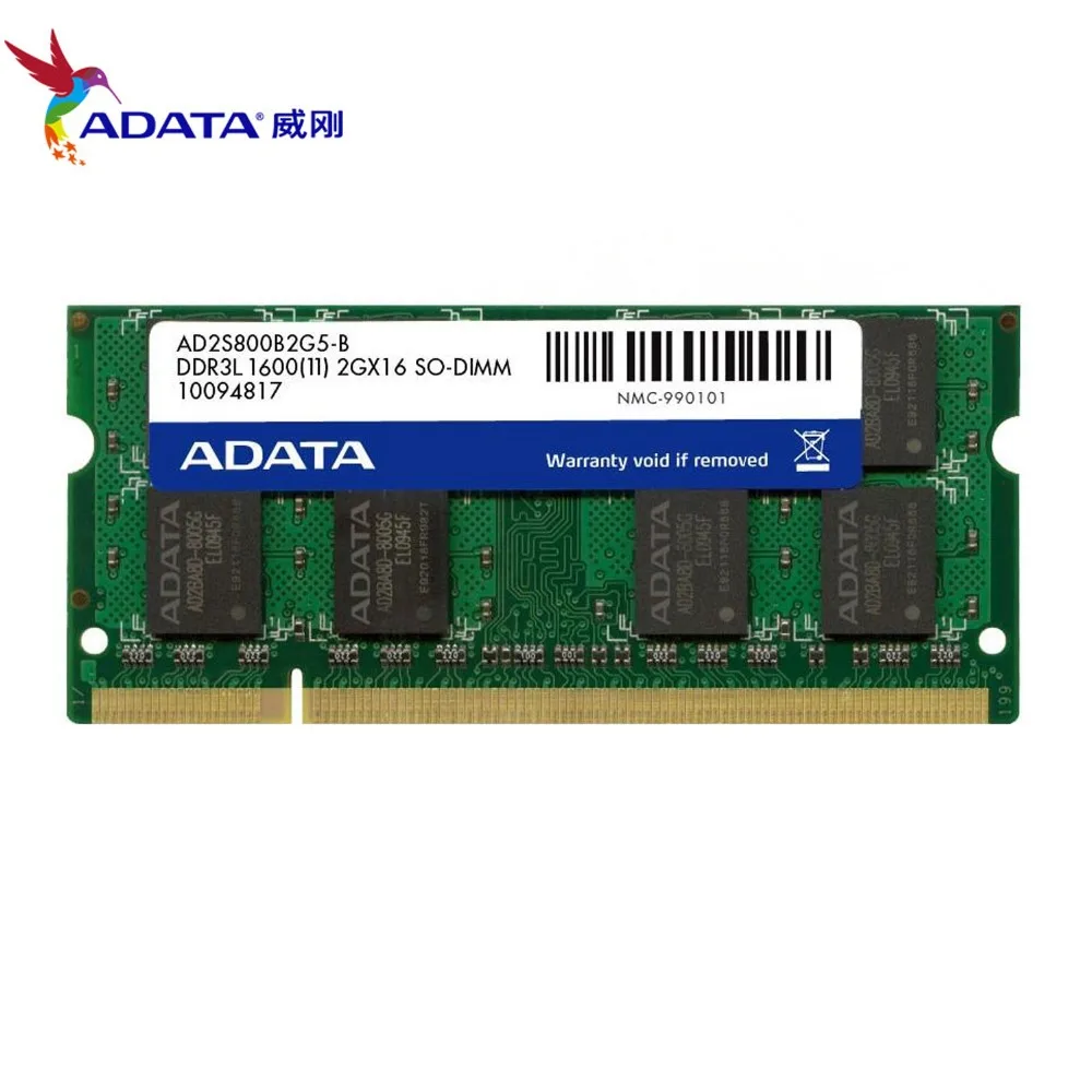 AData 4GB 2 шт. X2GB DDR3L 2 ГБ 2 г 1600 МГц 2RX8 PC3-12800 DDR3 Тетрадь Оперативная память SO-DIMM 1333 10600 2G 204-PIN