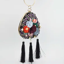 Мода цветок черный с бахромой вечерняя сумочка; BS010 зеленый красный бежевый Для женщин клатч