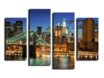 

4 Panel Beautiful City Night With Bridge Large HD Picture Modern Home Wall Decor Canvas Print Painting For Decorate Unframed