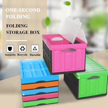 

45L Folding Storage Boxes Stackable Organizer PP Plastic Sundries Toy Clothes Quilt Snack Household Travel Office Box with cover