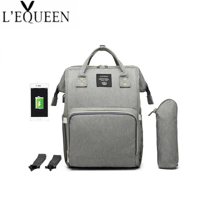 LEQUEEN Baby Nappy Diaper Bags Fashion Mummy Maternity Travel USB Large Backpack