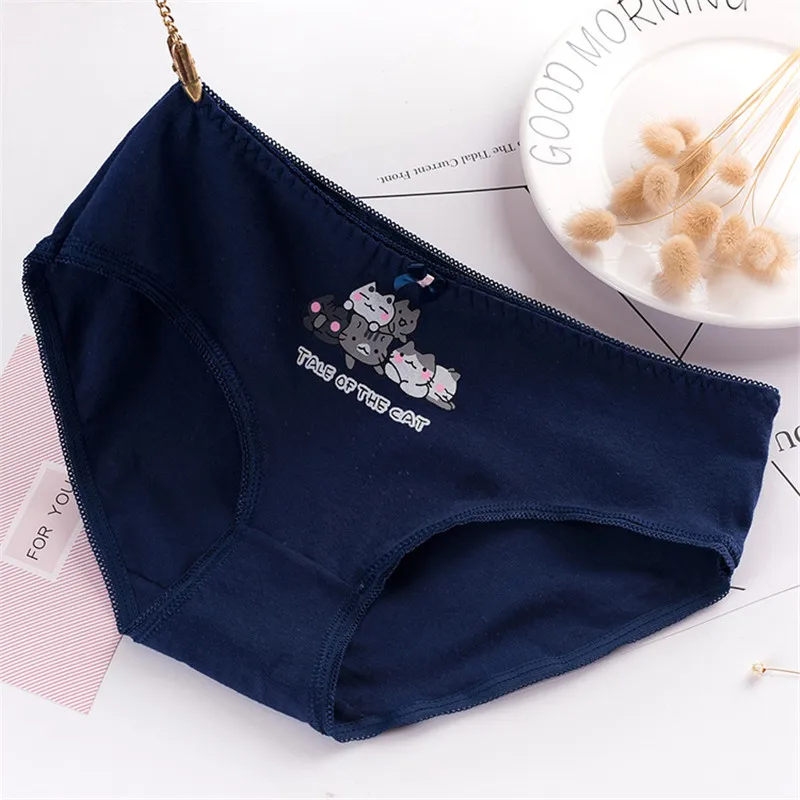 4Pcs / Lot Hot Sale women's Panties New Sexy Calcinha Female Casual Cute Girl Tanga Cotton Underwear Cats printed Women Briefs