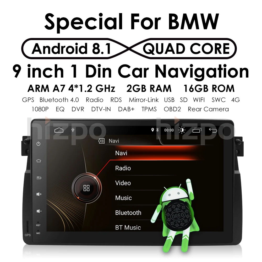 Discount 9inch Android9.0 Car Multimedia Autoaudio Player for bmw E46,M3,gps navigation,wifi,4G,BT,canbus,radio,RDS,1024x600,obd2,dvr DAB 2