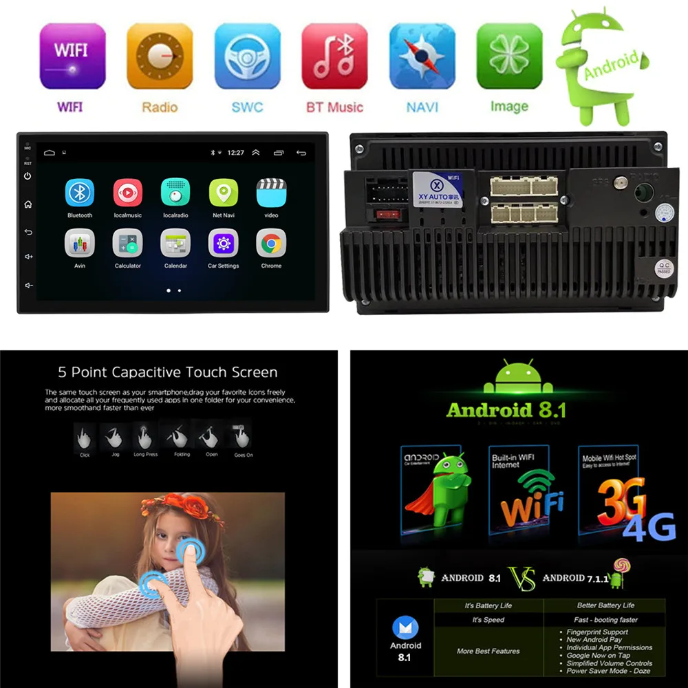 

7'' Android 8.1 Car No DVD Player Stereo Universal Quad Core 2 Din Car Multimedia Player GPS Navigation Radio Wifi Bluetooth FM