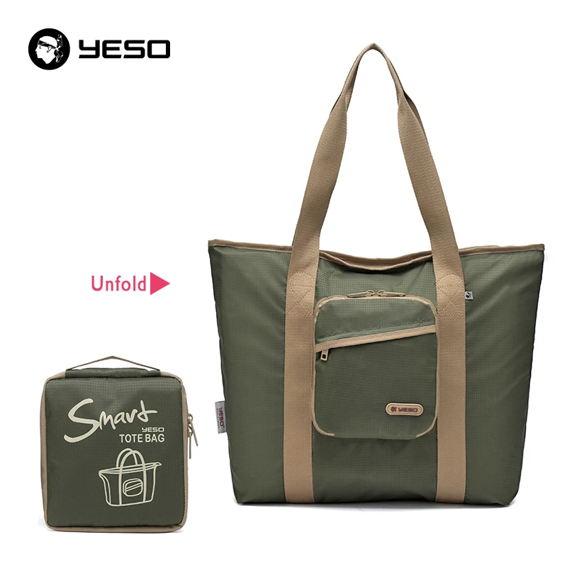 Unisex Foldable Travel Bag Solid Color Waterproof Shopping Shoulder Bag Tote