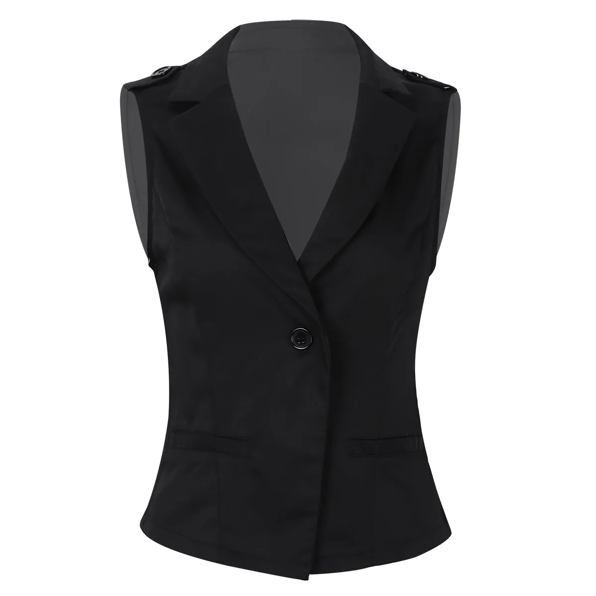 Модный Женский приталенный костюм, жилет с v-образным вырезом, на одной пуговице, без рукавов, деловой Блейзер, Западный пиджак, офисный женский жилет, Нарядный жилет - Цвет: Black