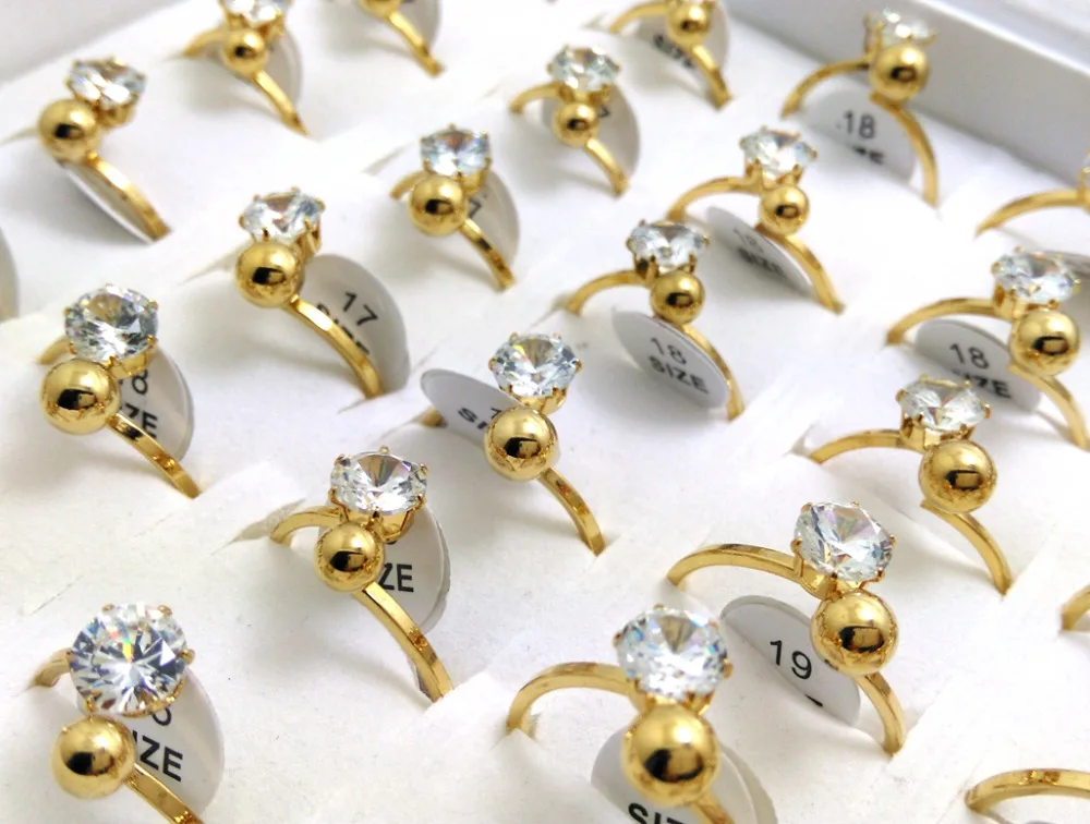 30 шт. женские золотые обручальные кольца с цирконием свадебные фианитом красивые