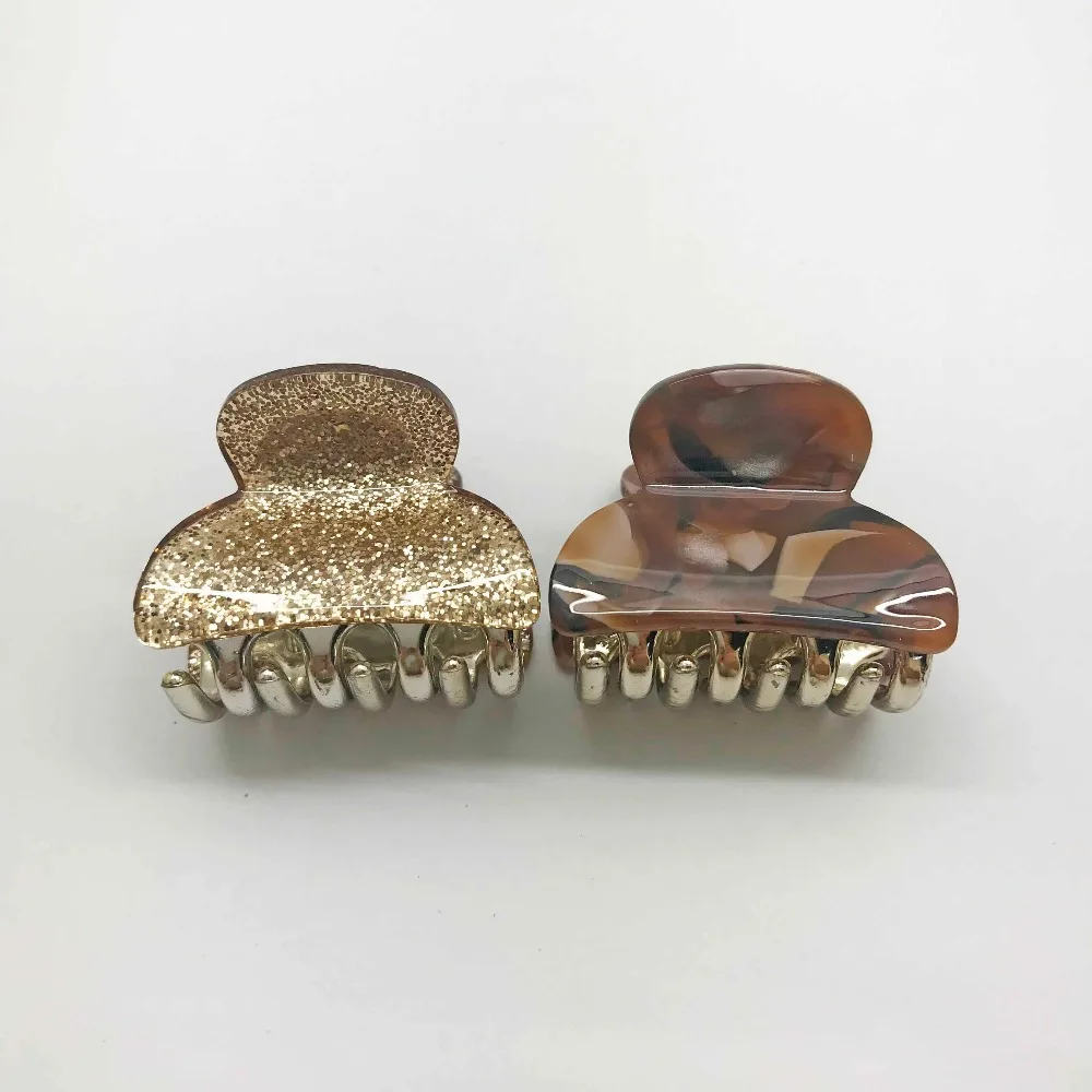 

2 Pcs/ set marble line hair claws 4cm gold glitter bling acrylic hair clips fancy hair claw clips barrettes hair accessories