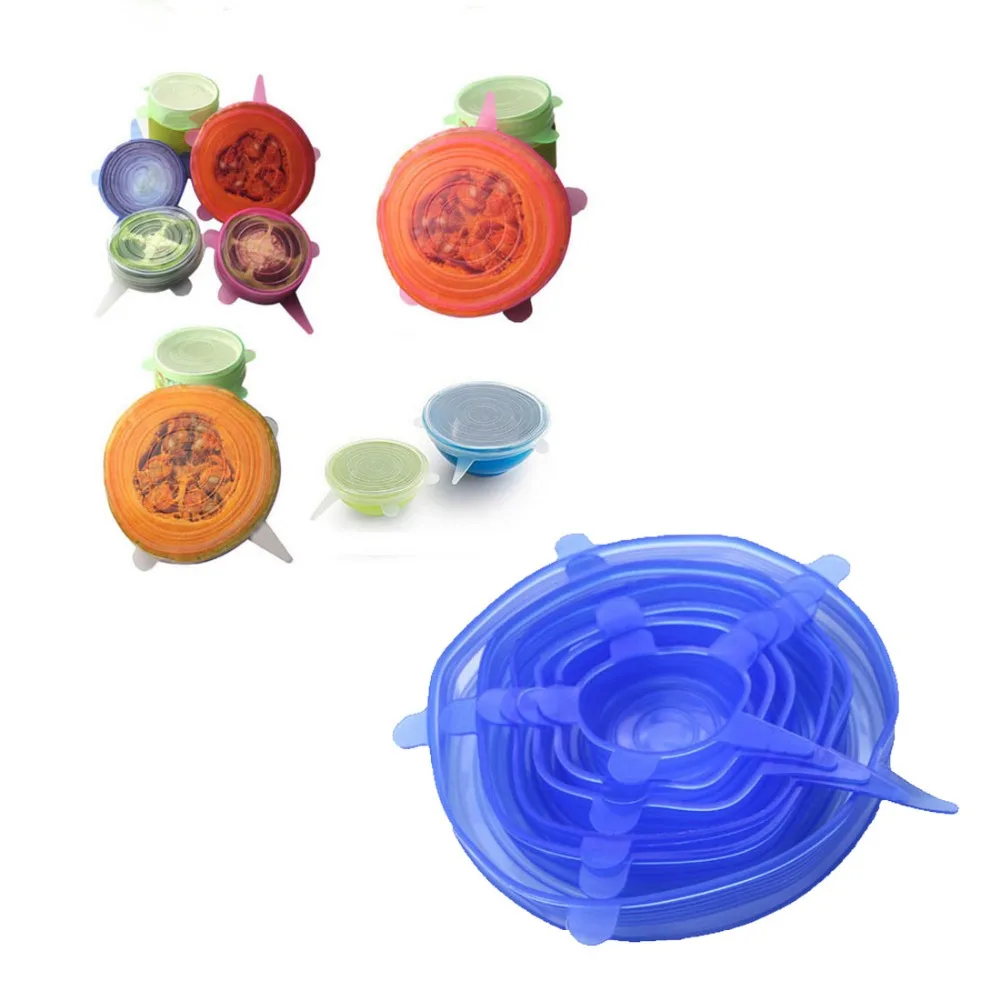 6pcs/set Universal Silicone Saran Food Wrap Lid bowl Pot Lid silicon