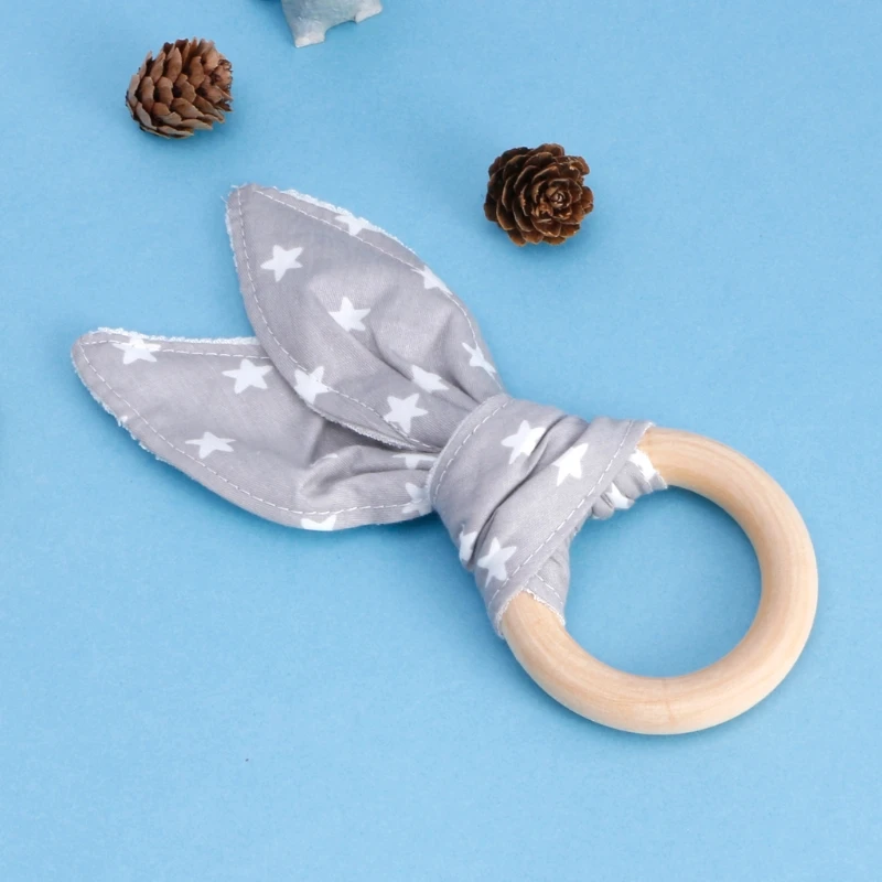 

Handmade Wooden Natural Baby Teething Ring Chewie Teether Bunny Sensory Toy Gift 100% brand new and high quality
