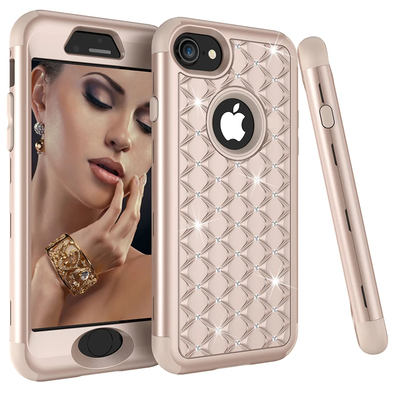 Bling Diamond Shockproof  Armor Case For iphone 11 12 13 Pro XS Max 8 7 Plus Cover 3 in 1 Silicon & PC Full Protection Back Case case for iphone 13 mini