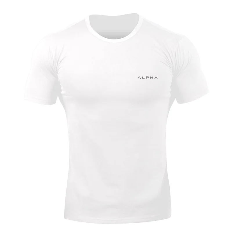 Мужская модная хлопковая футболка Летняя футболка с коротким рукавом мужская бегущая черная однотонная повседневная спортивная одежда фитнес облегающие футболки топы брендовая одежда - Цвет: white