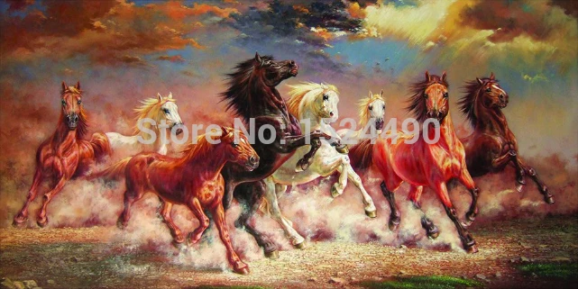 Восемь лошадей картина маслом Ручная роспись лошадь атмосферные настенные полотна офис гостиная крыльцо картины для украшения дома 50x100 см