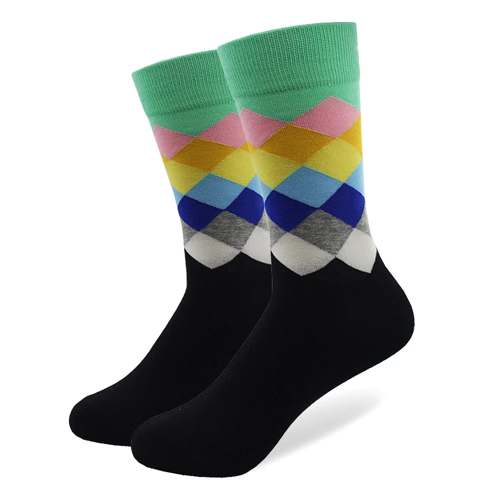 10 Pairs/lot Men's Funny Combed Cotton Socks Balloon Diamond Striped Argyle Dress Crew Socks Novelty Casual Sock For Man Cool