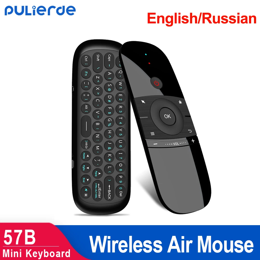 PULIERDE 57B Air Mouse 2.4GHz wireless Mini Keyboard English Russian Remote Control For TV Box Pc gamer projector | Электроника