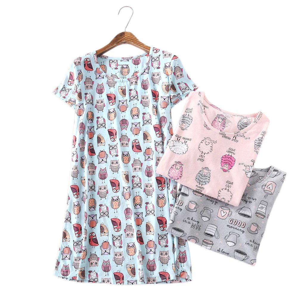 

2019 Summer Cute women nightdress 100% cotton short sleeve nightgowns cartoon sleepwear sexy pyjamas women
