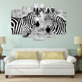 

5pcs canvas art watercolor painting black and white couples zebras picture on wall mural artwork wood framed print home decor