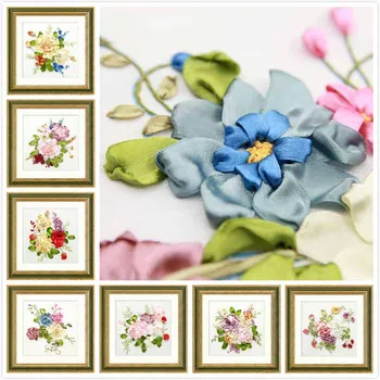 

DIY Flower Ribbon Embroidery Kit Cross Stitch Painting Needlework Set Handcraft Handmade Sewing Art Wall Home Decor 7 Styles