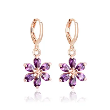 

MISANANRYNE Top Quality 5 Colors Cubic Zirconia Dangle Drop Earrings Women's Jewelry Flower Crystal Purple Pink Earring