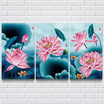 

DIY 5d Diamond Embroidery Full Diamond Painting Cross Stitch lotus flowers full Square Mosaic Pattern goldfish Home Decor 4pcs