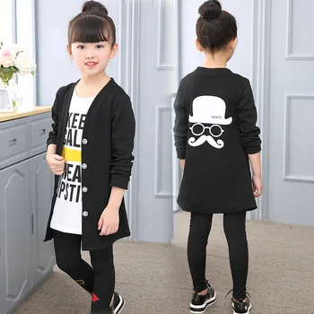 

3pcs Children Girls Clothing Sets Autumn Teenage Girls Sport Suit School Kids Clothes Tracksuit Long Coat Leggings Girls Clothes