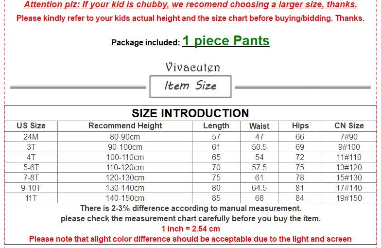 Boys Pants Size Chart