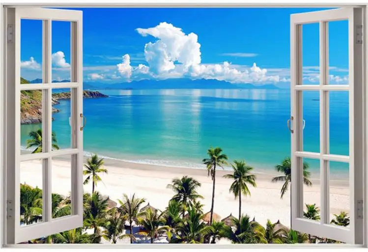 

5D DIY Full Square Drill Diamond Painting Scenery Sea Beach Window Outside 3d Mosaic Diamant Embroidery Wedding Room Decoration