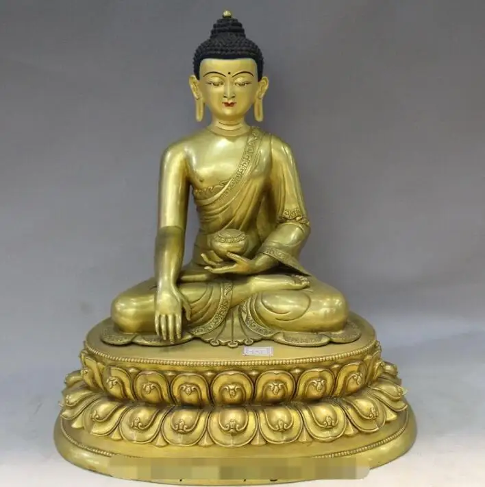 

S4562 14"Tibet Bronze 24K Gold Shakyamuni Sakyamuni Buddha Amitabha Bowl Statue