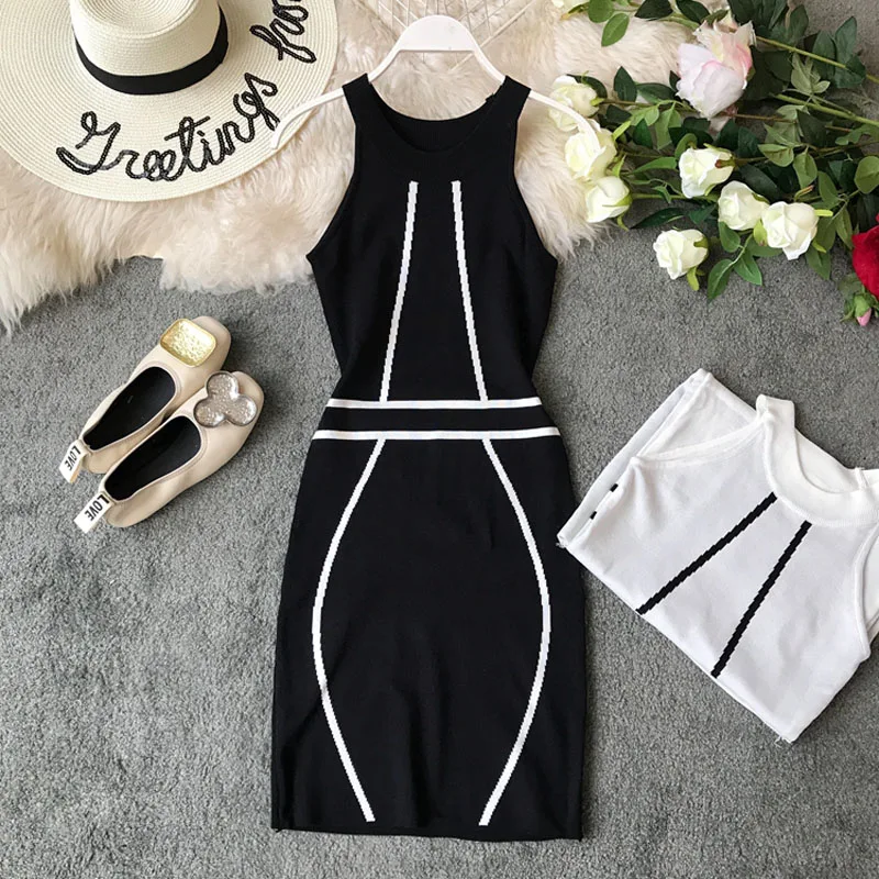 

2019 summer new women's slim bag hip sleeveless knit dress tide nightclub sexy strapless halter vest dress fashion black