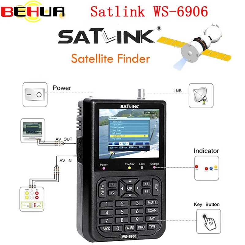 

Satlink WS-6906 3.5" DVB-S FTA digital satellite satfinder meter satellite finder LCD Sat Finder ws 6906 satlink ws6906 PK V8