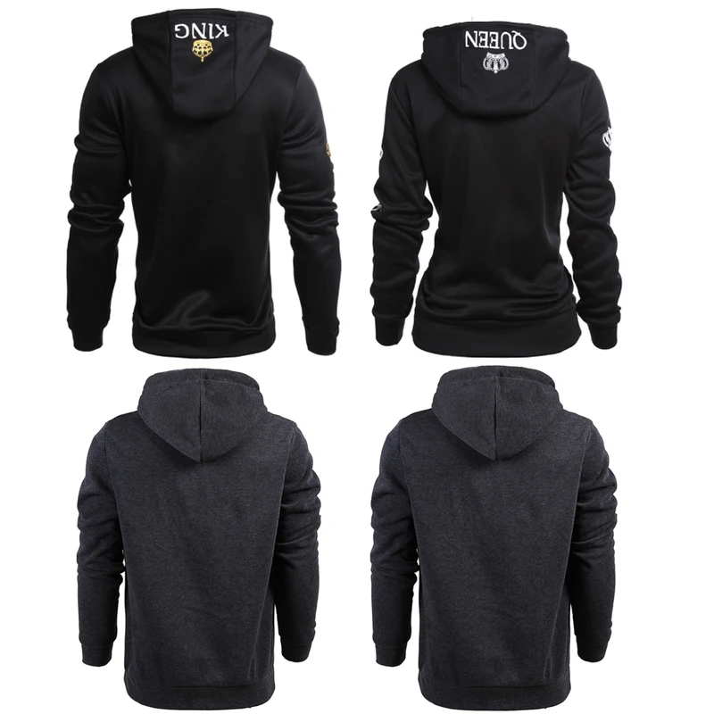 Valentine's Day Gift KING Queen Hoodie Couple Slim Sweatshirt for Couple Lovers Long Sleeve Winter Women Men Hooded Pullovers Hoodies
