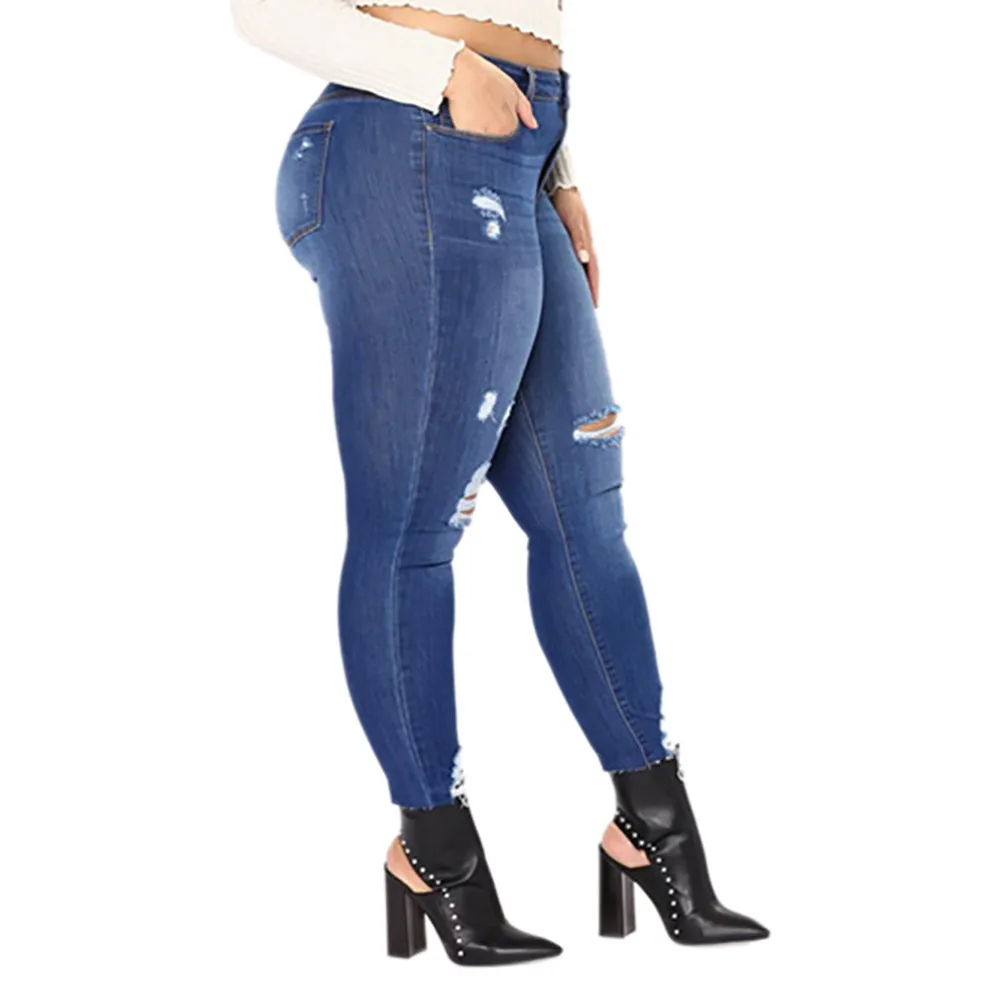 

woman pants feminino new trousers jeans for women Slim Plus Size Ripped Hole Gradient Long Regular sale items PAUGH0