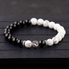 2020 retro geométrico redondo negro y blanco piedra pulseras Vintage Tai Chi cuentas pulsera Masculina ABJ036