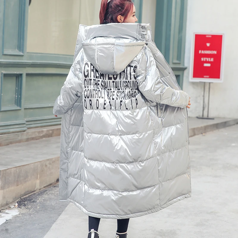 Winter long down jacket female thick warm coat women large size outwear fashion bright face loose hooded jacket woman down coats