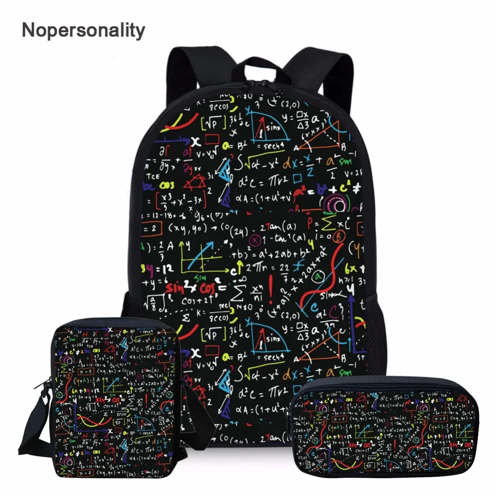 

Nopersonality Black Math Formula Print School Bag Set for Teenager Boys Girls Cool Children Kids Geometric Schoolbag Bookbags