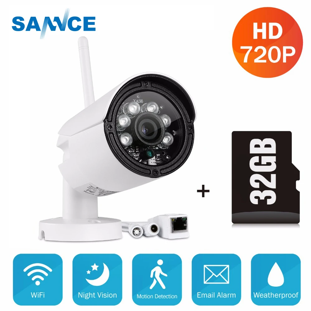 

SANNCE HD 720P Smart wireless IP camera 1.0MP wifi outdoor Surveillance Camera waterproof CCTV security camera with 32GB SD Card