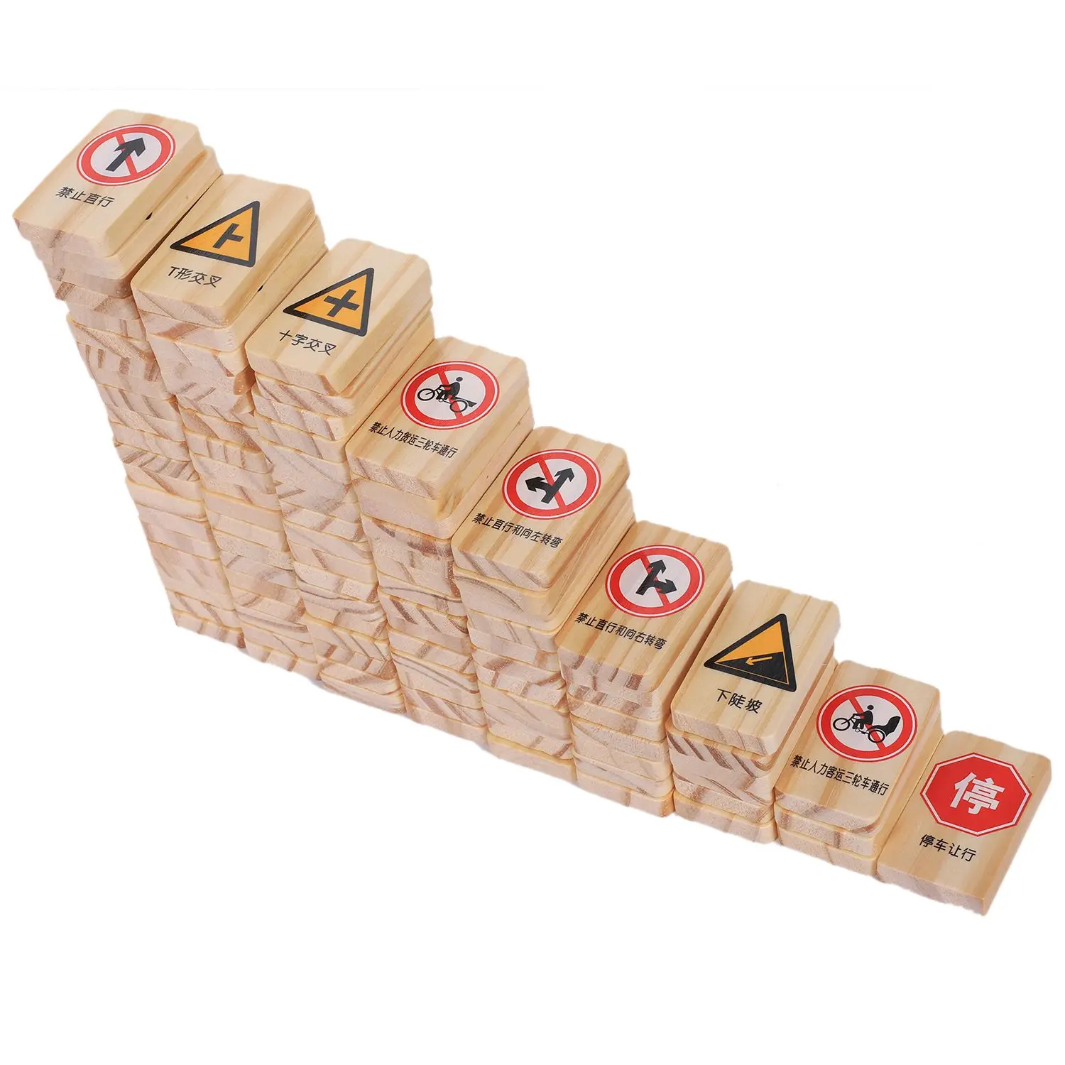FBIL-MWZ 100 шт. автомобиль логотип дорожные знаки узор двусторонняя печать деревянный Domino блок игрушки для детей интеллект блоки