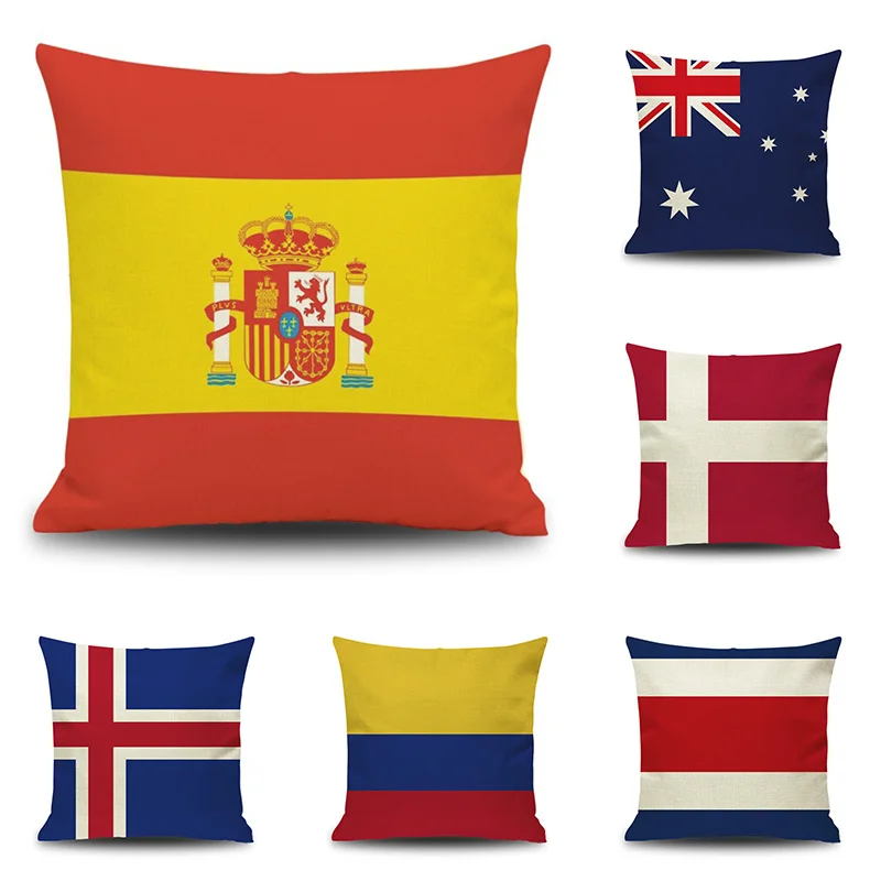 

World Cup Flag Decorative Cotton Linen Cushion Cover Color Grid Printed Sofa Throw Pillow Car Chair Home Decor Bar Pillow Case