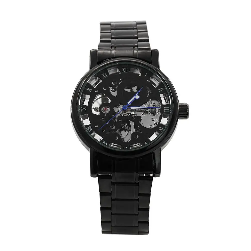 

Wholesale Men's Watch Mechanical Watch Black Steel Brand Hollow Skeleton Dial Wristwatches