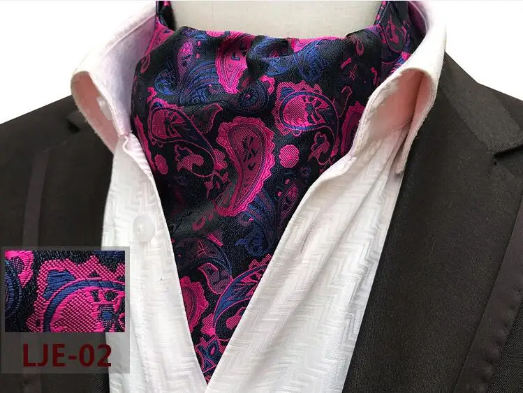 RBOCOTT, Мужская классическая Аскот с узором пейсли, клетчатый и цветочный галстук, винтажный Аскот для мужчин, свадебное, деловое, модное, вечернее ожерелье - Цвет: 02
