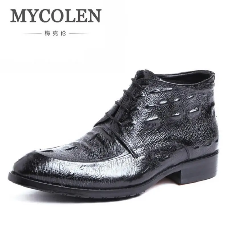 

MYCOLEN New 2017 Fashion Crocodile Pattern Men Shoes Lace-Up Black Leather Round Toe Business Casual Shoes chaussures homme