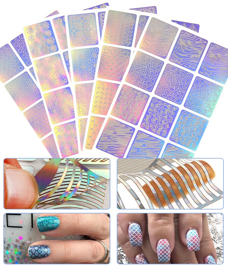 

Dmoley Nail Stamping Plates Hollow Irregular Grid Stamps for Nails Manicure Reusable Stickers Guide Set Kit Nail Art Tool