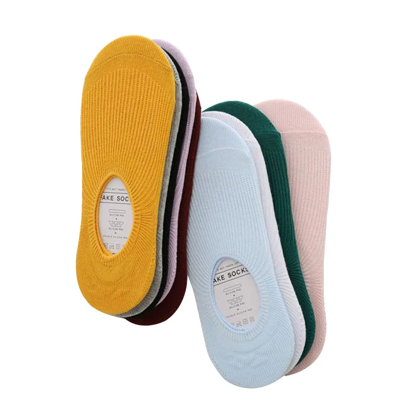 6 пар, женские хлопчатобумажные носки, милые винтажные с двойной иглой, с закрытым носком, невидимые носки, удобный каблук, силиконовые носки с рисунками шейпинга