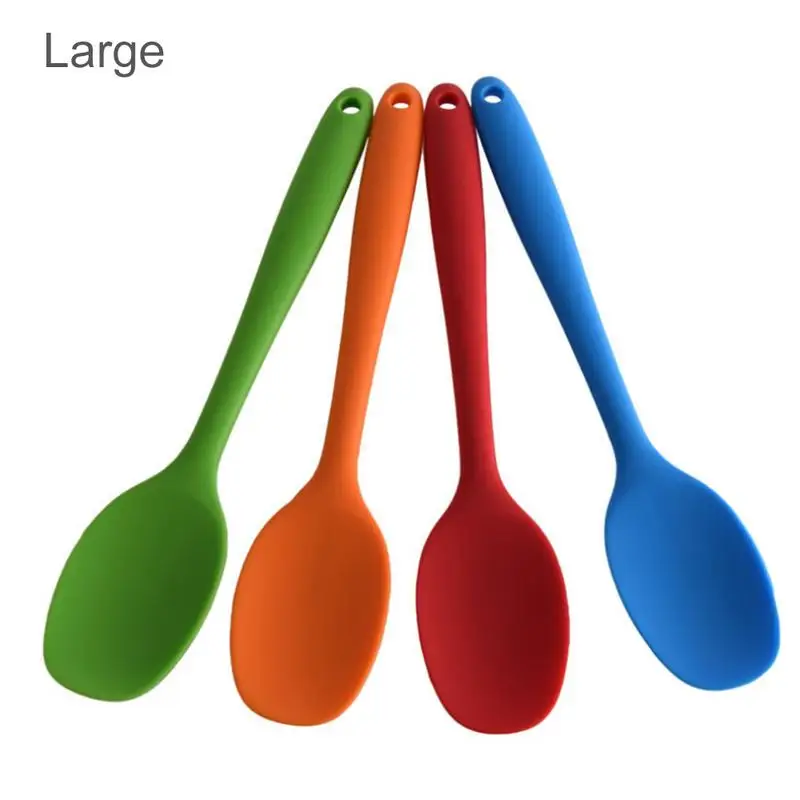 Силиконовая ложка большая и маленькая суповая ложка с длинной ручкой высокотемпературный кухонный инструмент для выпечки торта ложка-скребок - Цвет: Random color