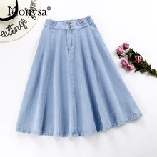 Повседневное джинсовая женская юбка сезон: весна–лето Новое поступление модные Высокая Талия юбки женские синий Плиссированные Миди женская джинсовая юбка