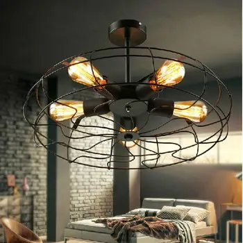 

Retro ceiling light iron fan industry electric fan ceiling lamp dining room bedside individuality bar lighting black 5 heads